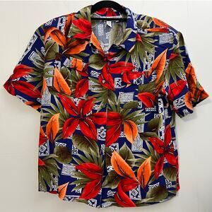 SK & Company Floral Hawaiian Miami Vice Button Front Tiki Shirt Size 14